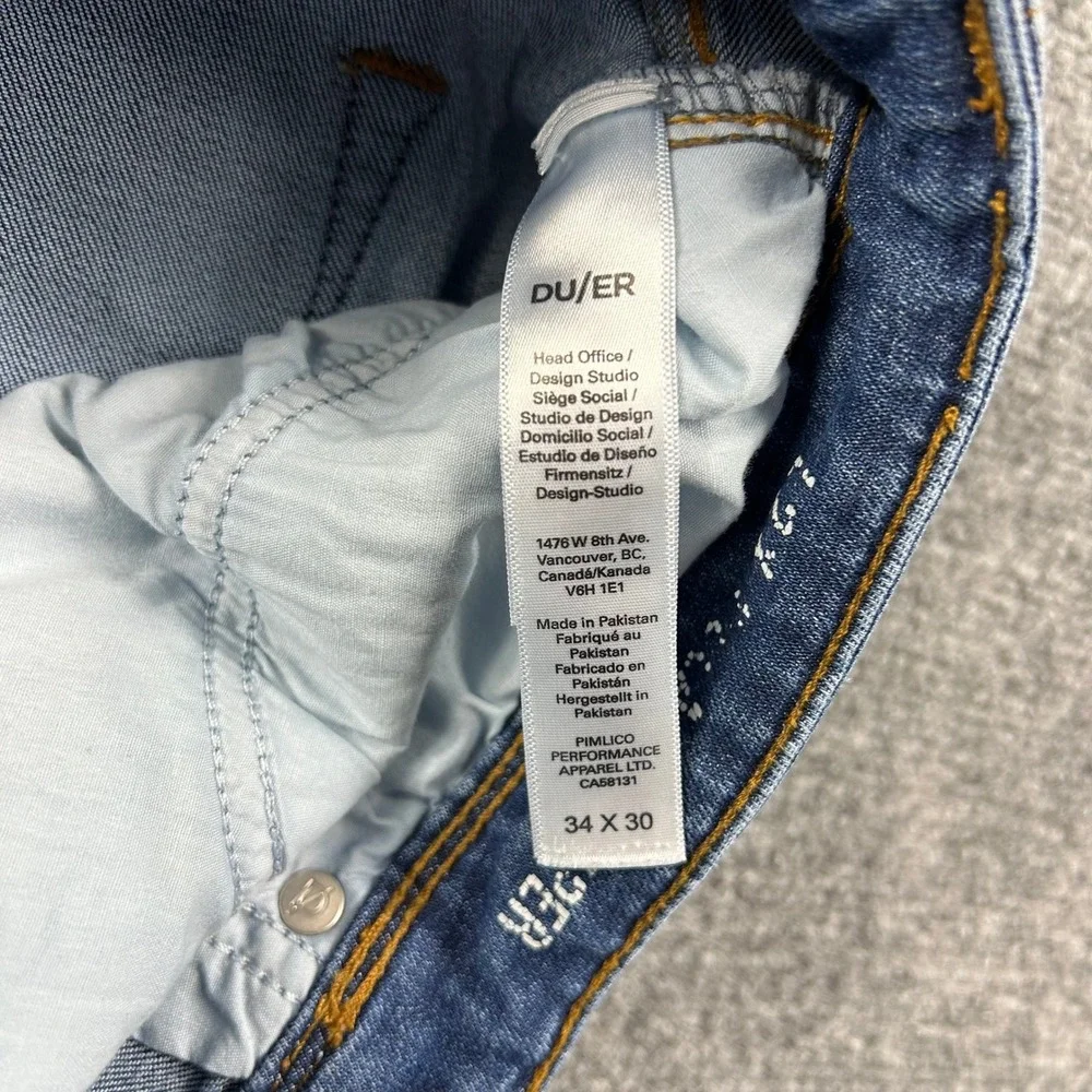 DU/ER Performance Denim Men‎ 34x30 Blue Relaxed Tapered Jeans MFLR4505 Stretch
